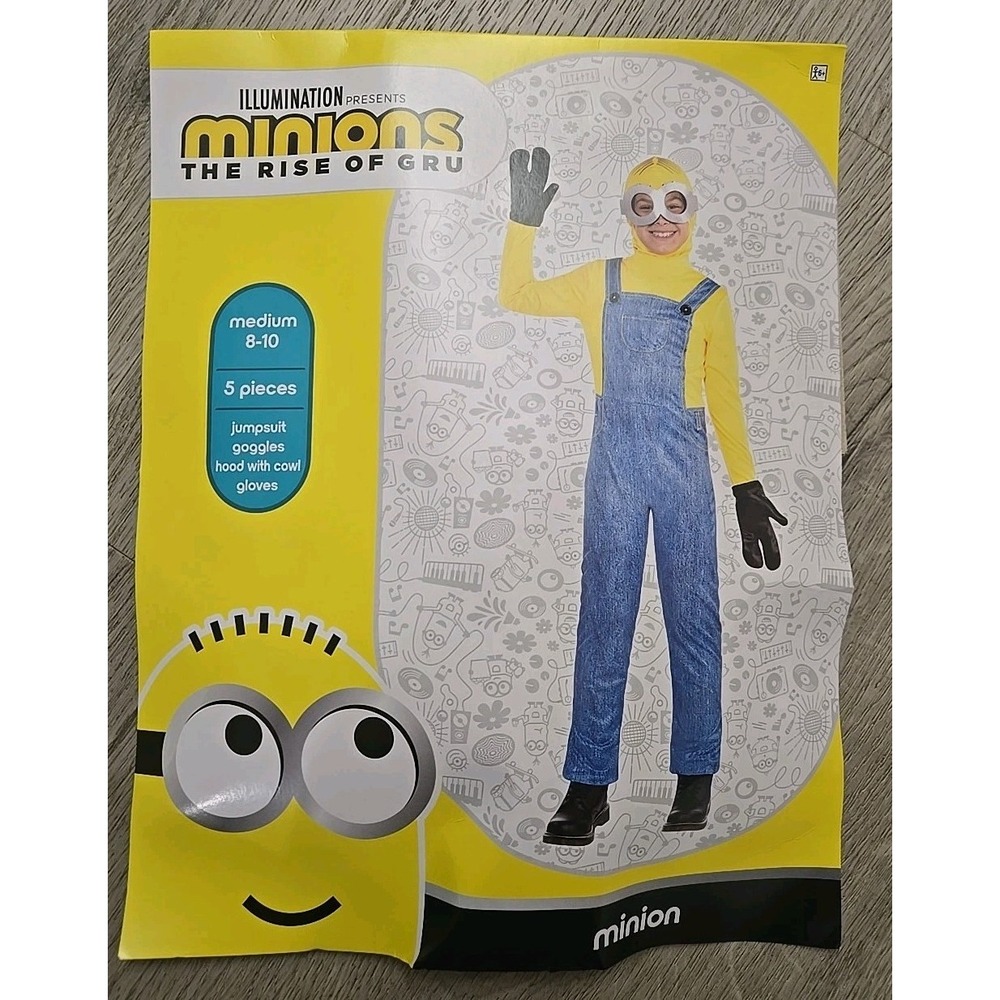 Minions The Rise of Gru Kid's Costume / Size Youth Medium (8-10) W/‎ King Hat